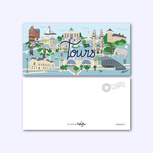 Carte 10x21 cm de ville illustré Tours - Touraine - La Loire