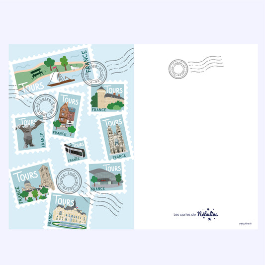 carte postale tours plan ville.illustration indre et loire touraine