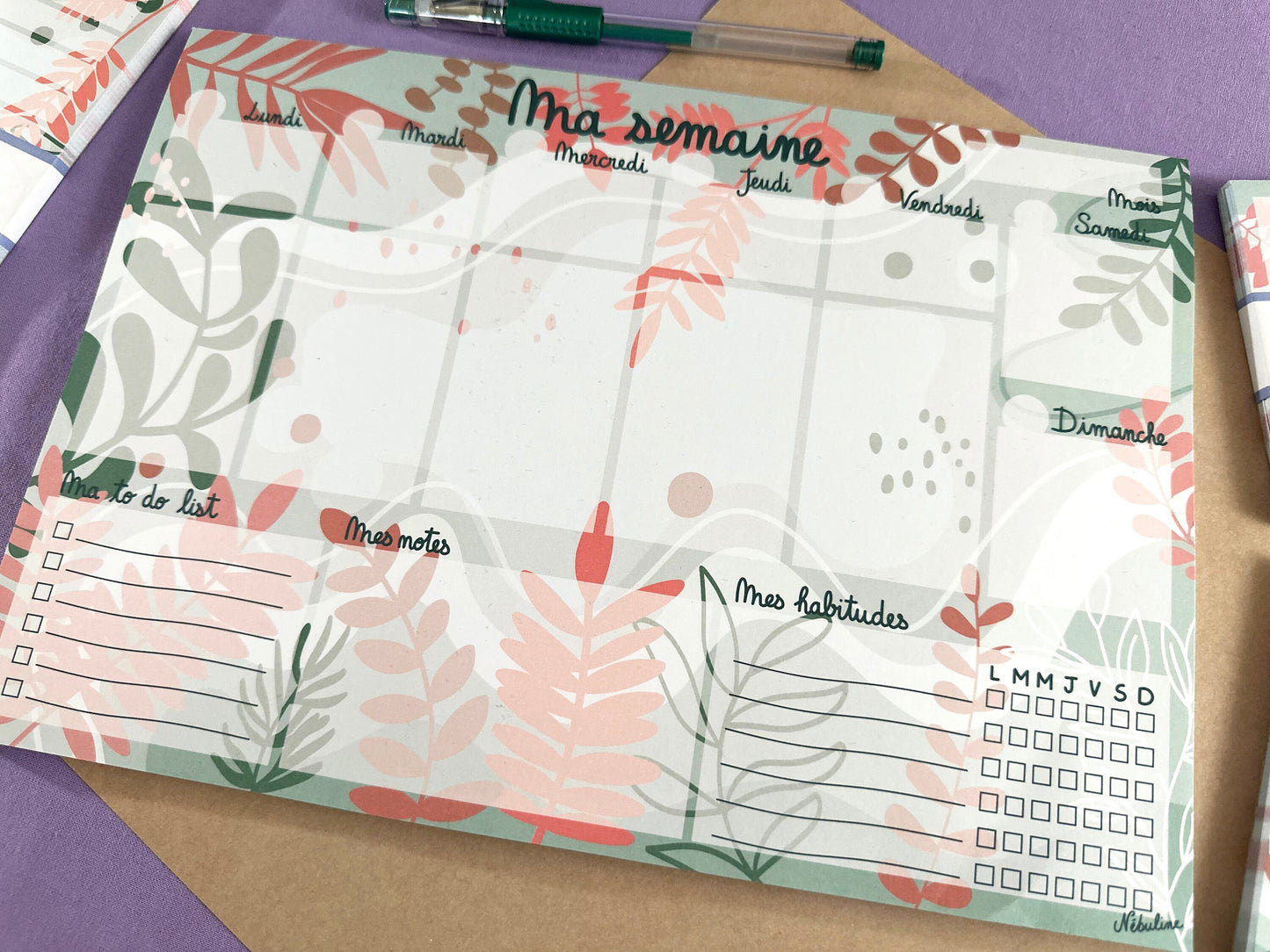 Bloc-notes semainier -Planning hebdomadaire - Inspiration nature