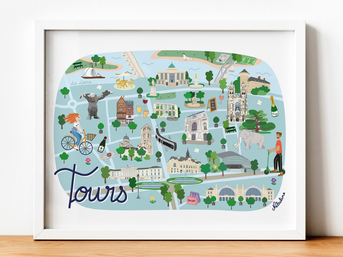 Plan de ville illustré Tours - Affiche  A4 - Touraine - La loire
