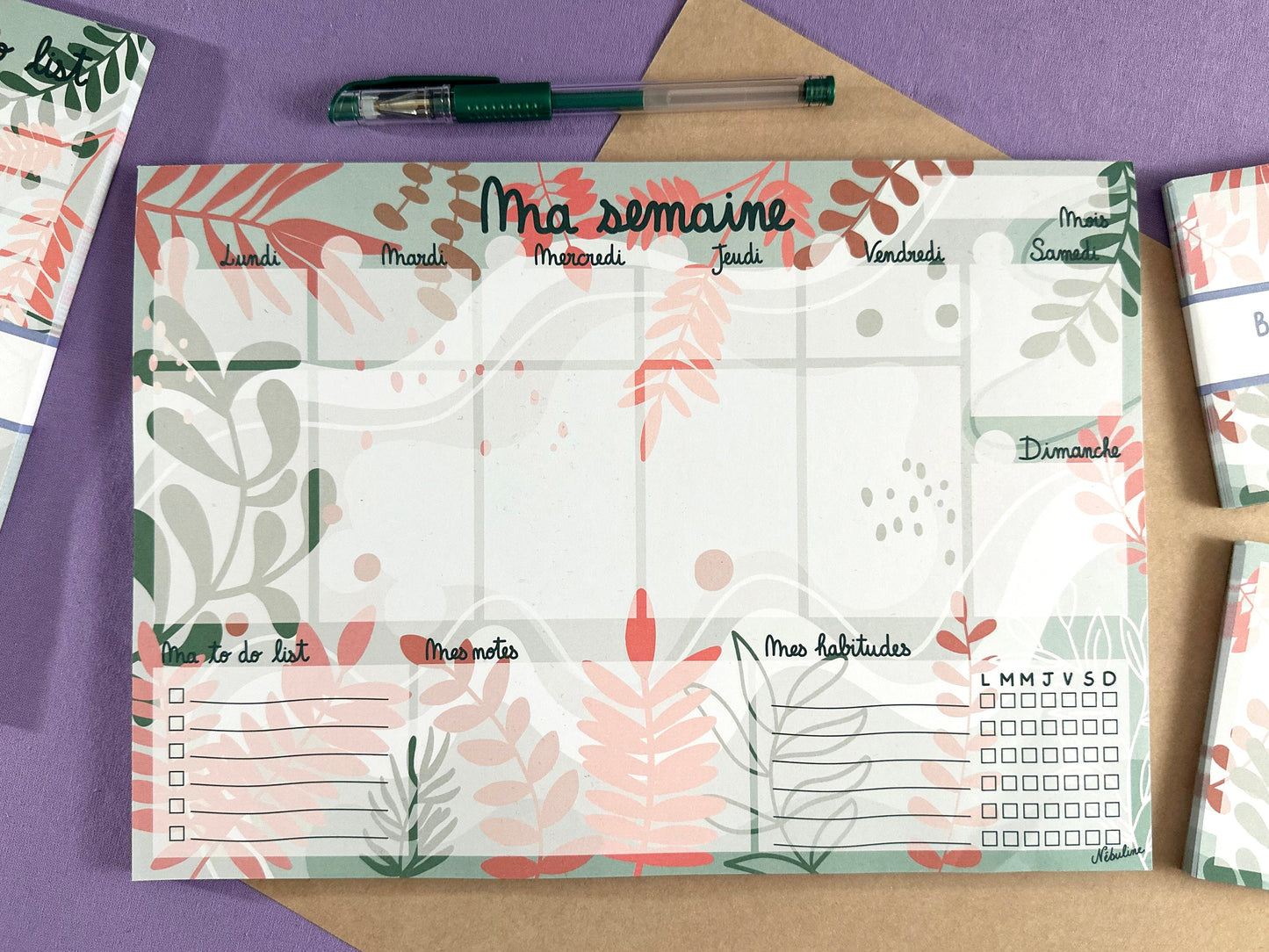 Bloc-notes semainier -Planning hebdomadaire - Inspiration nature