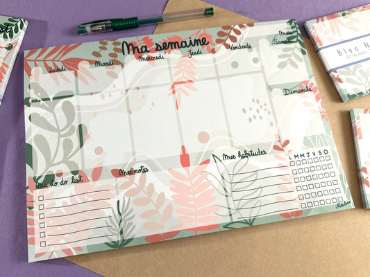 Bloc-notes semainier -Planning hebdomadaire - Inspiration nature