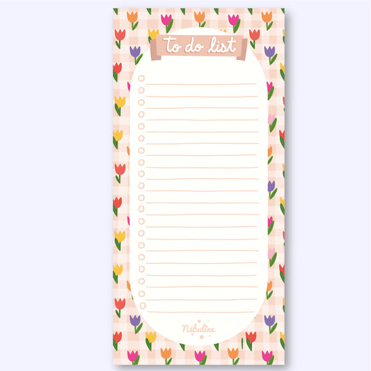 Bloc-notes To do list - Tulipes (fond rosé)
