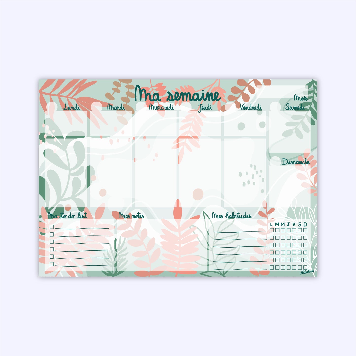 Bloc-notes semainier -Planning hebdomadaire - Inspiration nature