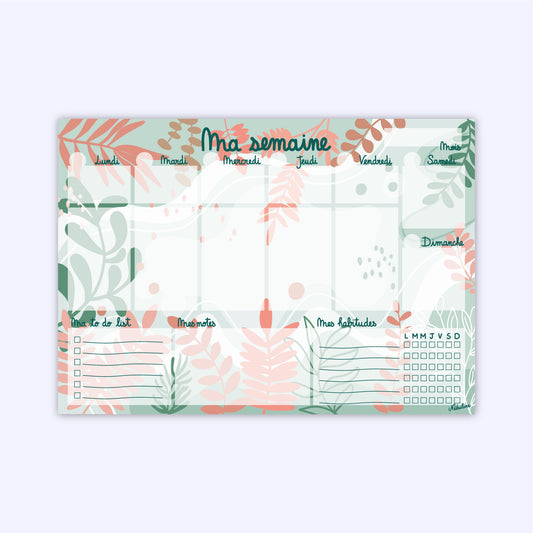 Bloc-notes semainier -Planning hebdomadaire - Inspiration nature