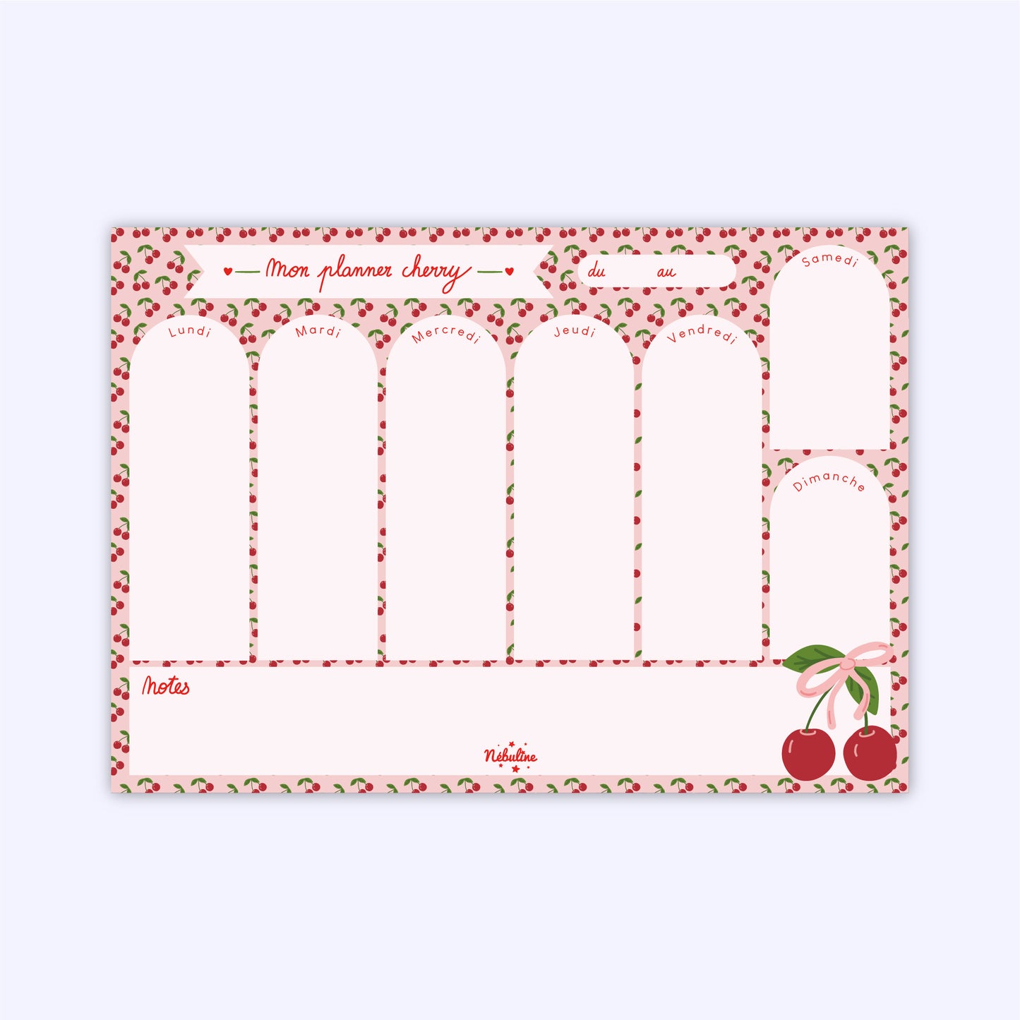 Bloc-notes semainier - Planner hebdomadaire A4 - Mon Planner Cherry