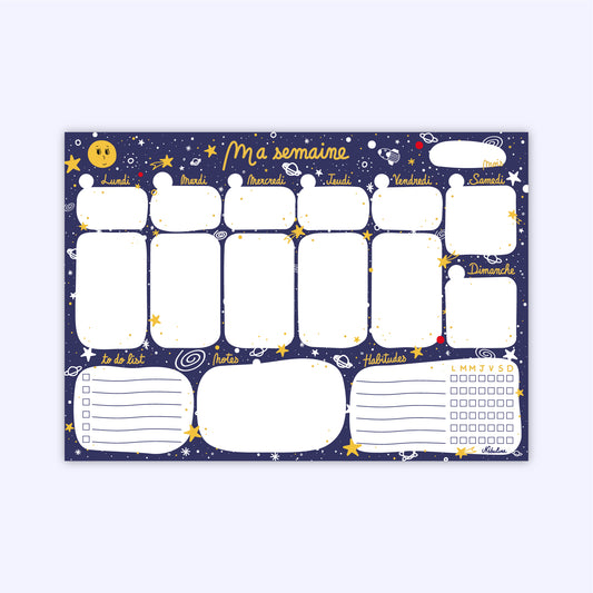Bloc-notes semainier - Planner hebdomadaire A4 - Odyssée spatiale