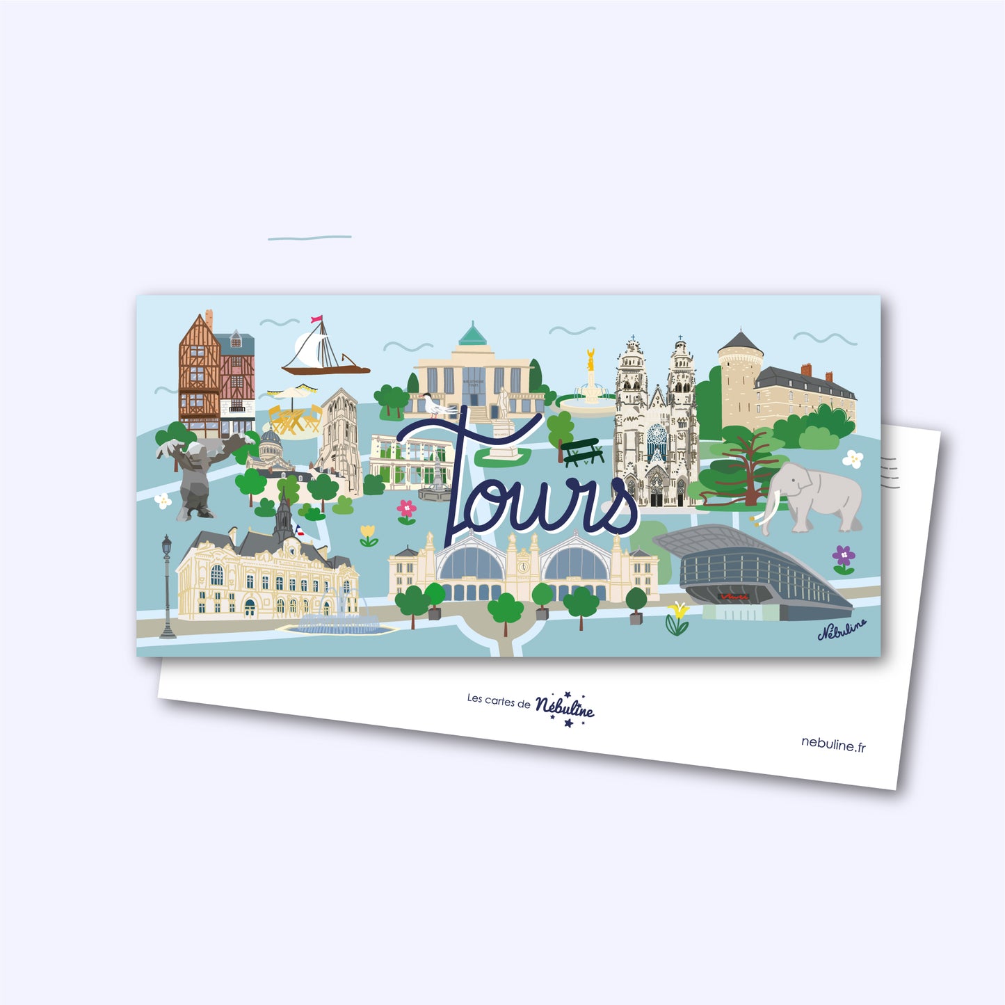 Carte 10x21 cm de ville illustré Tours - Touraine - La Loire