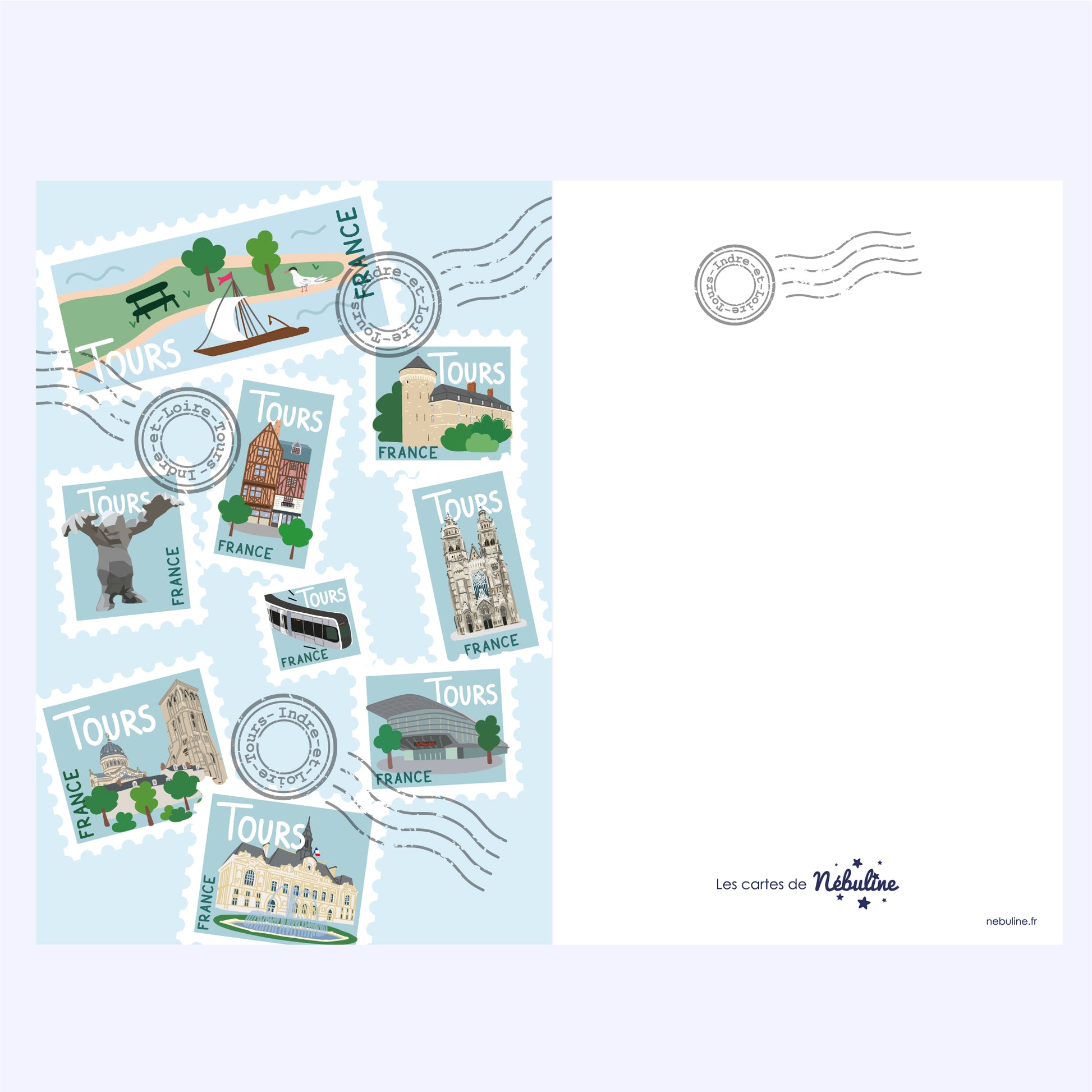 carte postale tours plan ville.illustration indre et loire touraine