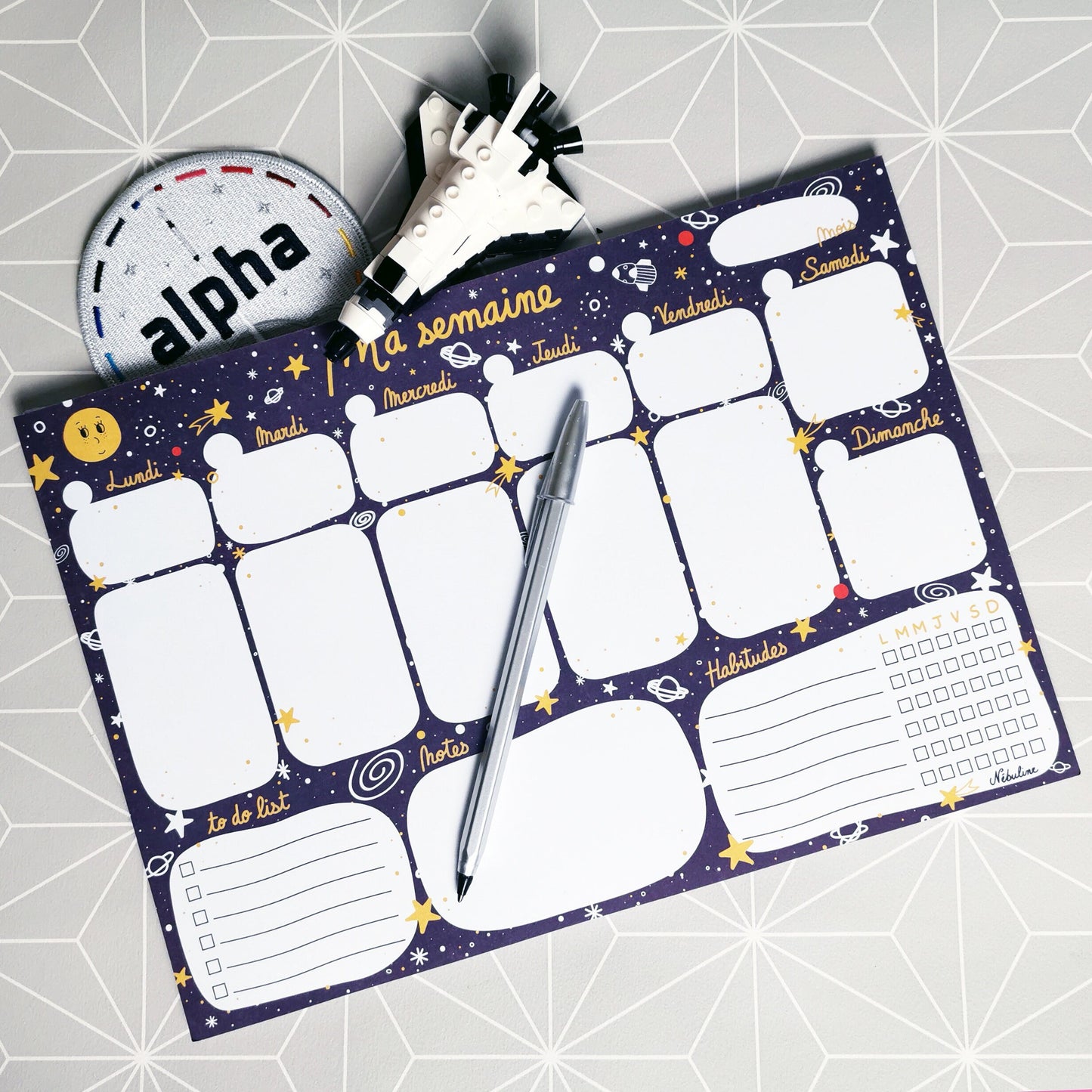 Bloc-notes semainier - Planner hebdomadaire A4 - Odyssée spatiale