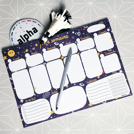 Bloc-notes semainier - Planner hebdomadaire A4 - Odyssée spatiale