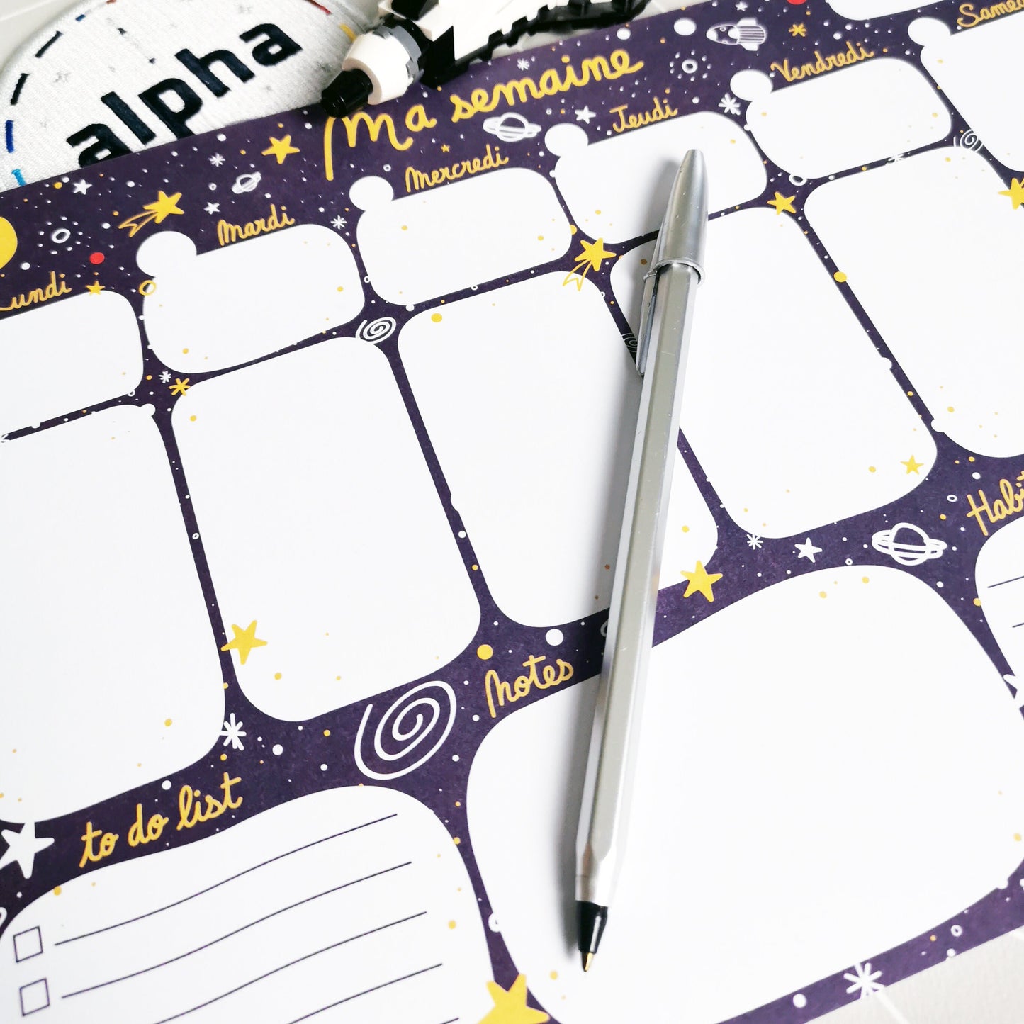 Bloc-notes semainier - Planner hebdomadaire A4 - Odyssée spatiale